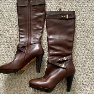 Cole Hahn Nike air brown knee-high dress boots with platform, incredibly comfy!